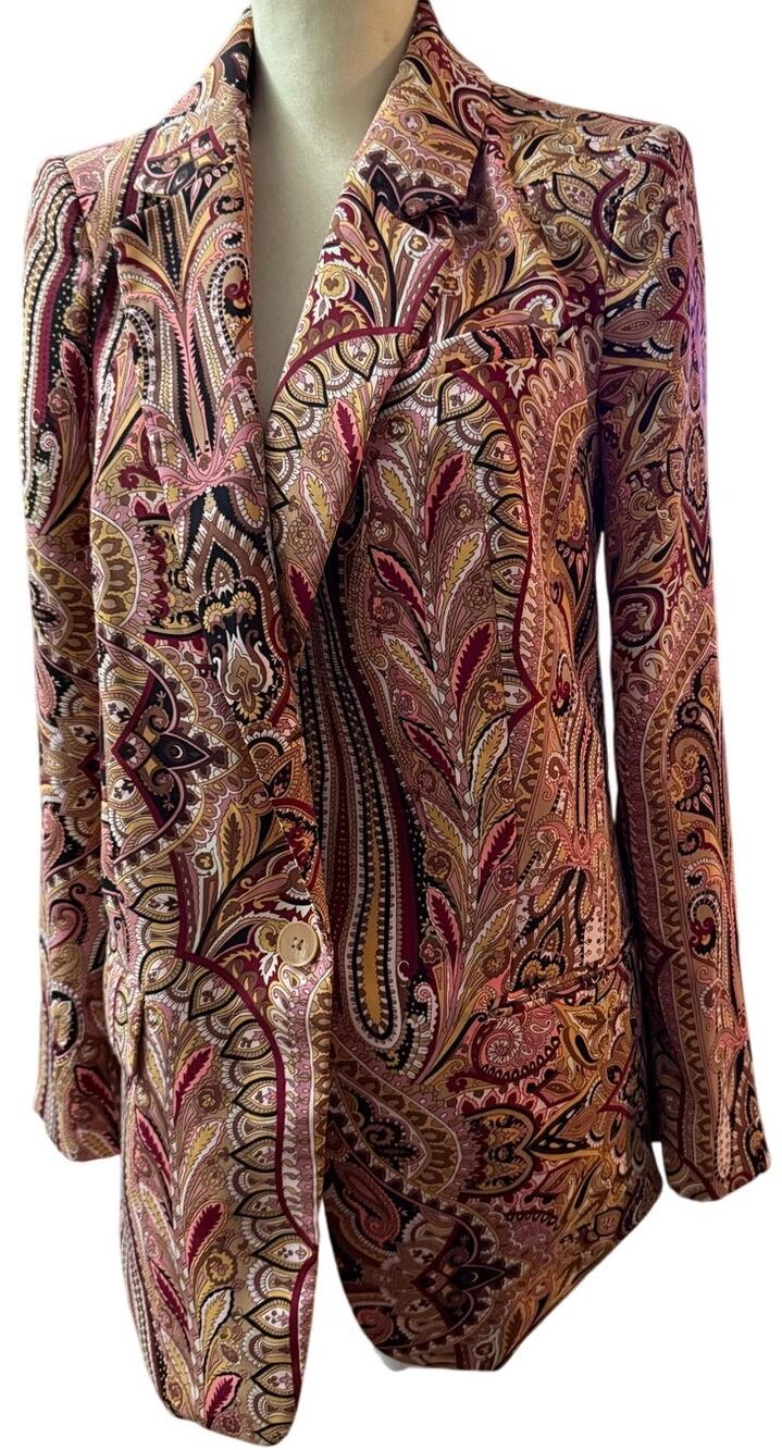 Express Boho Paisley One Button Statement Boyfriend Blazer, Size Medium
